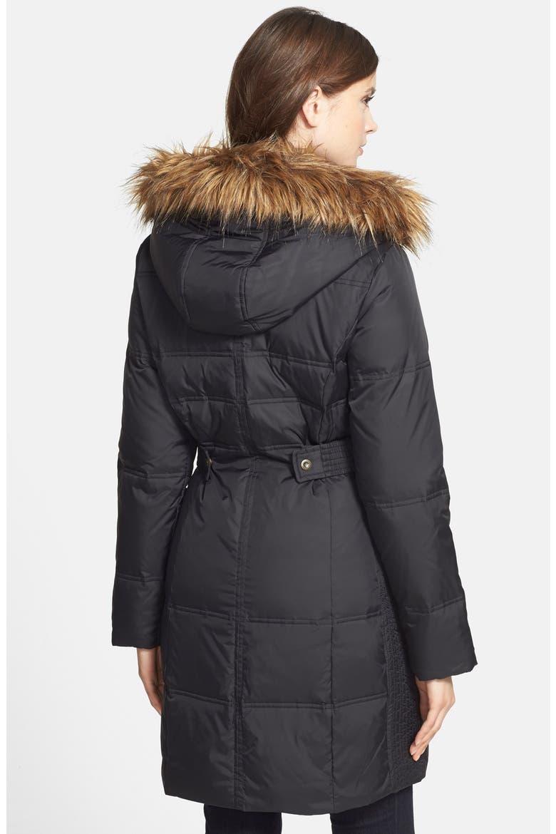 Faux Fur Trim Quilted Coat with Removable Hood, Alternate, color, BLACK