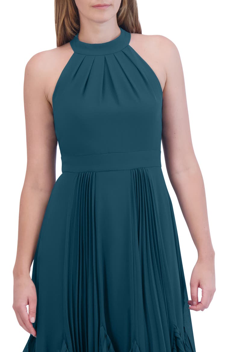 Ruffle Pleat Halter Neck Cocktail Dress, Alternate, color, TEAL