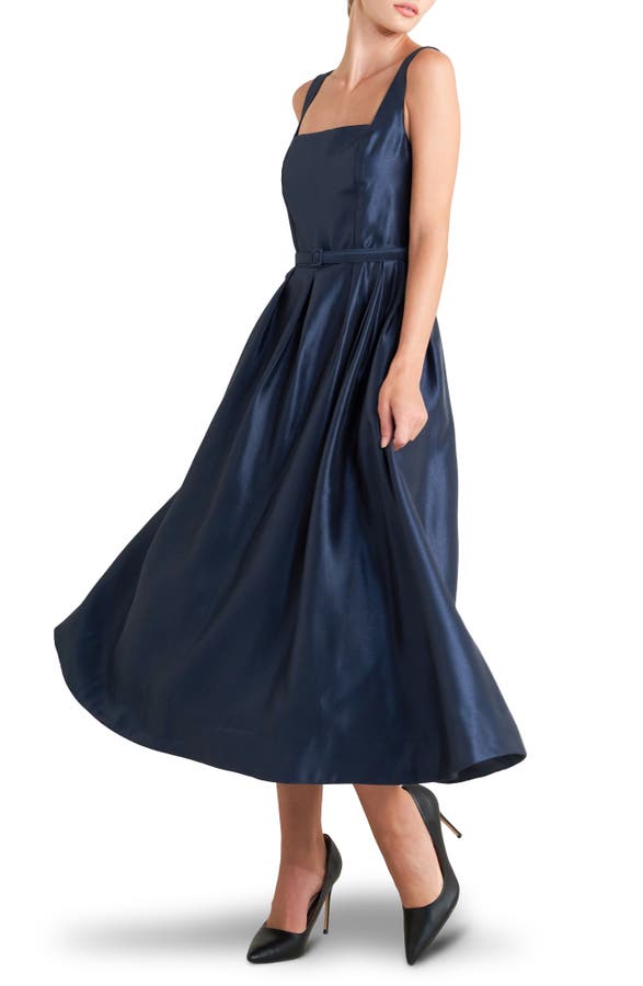 Sleeveless Fit & Flare Satin Maxi Dress