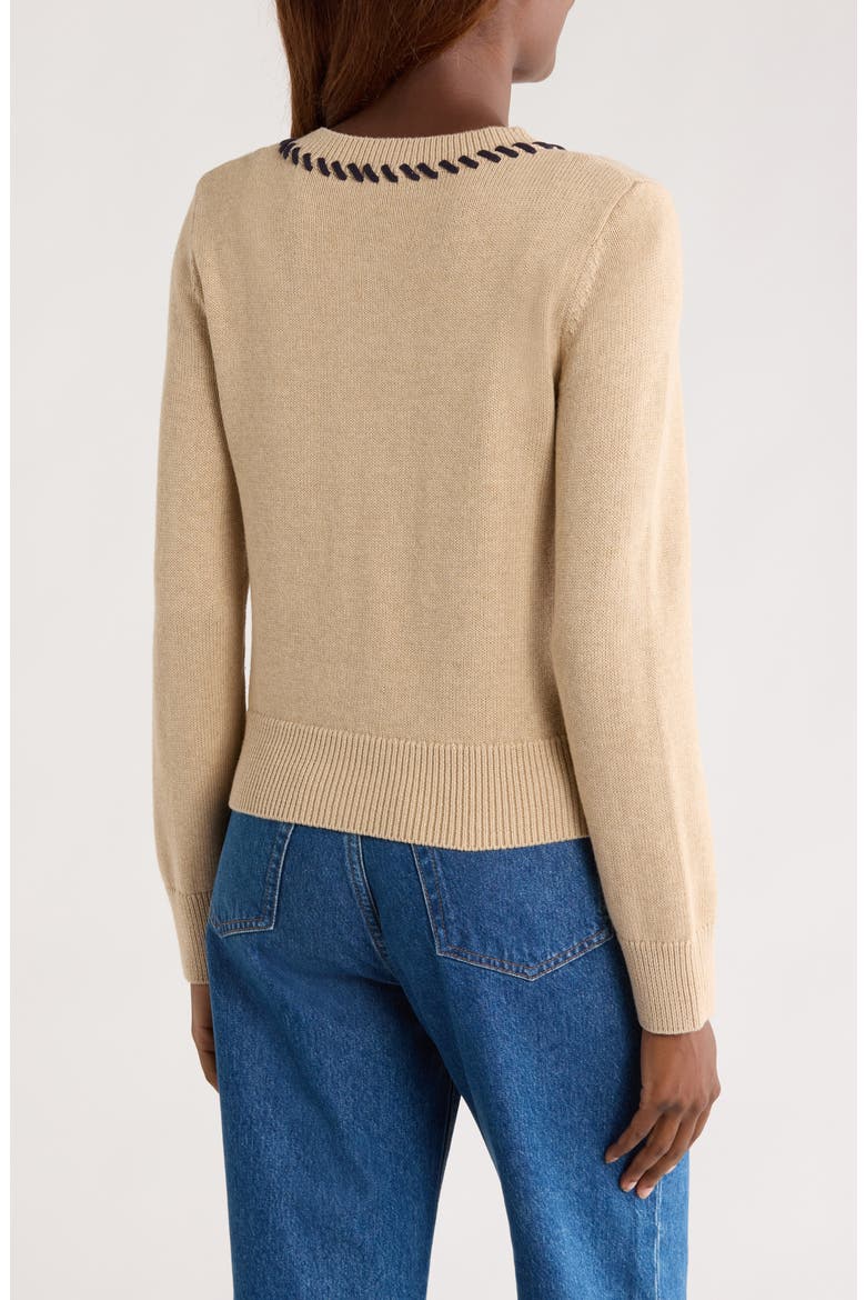 Norah Contrast Detail Cotton Blend Cardigan, Alternate, color, OAT NAVY BLANKET STITCH