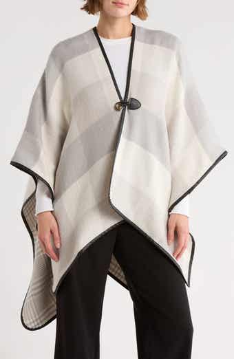 NORDSTROM RACK Faux Leather Trim Check Ruana