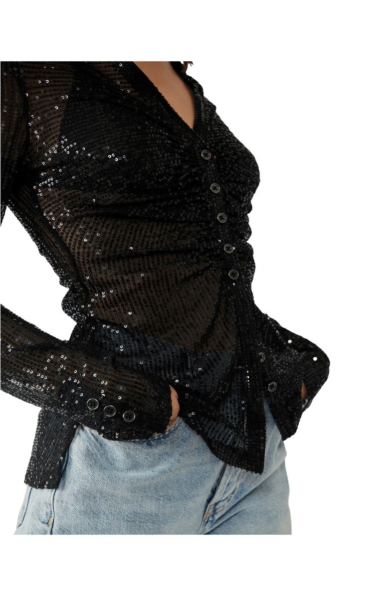 Free People Sequin Ruched Shirt, Alternate, color, 