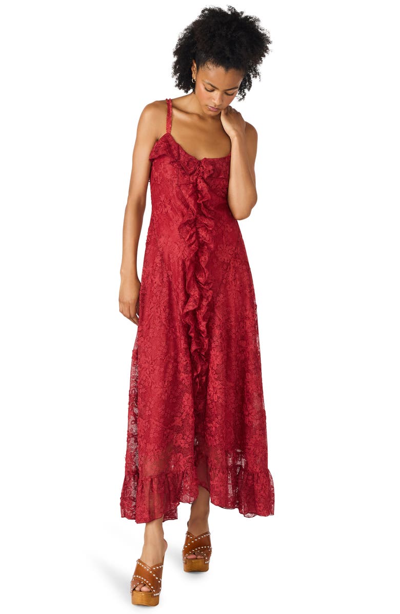 Steve Madden Irisia Ruffle Lace Maxi Dress, Alternate, color, Purple Wine