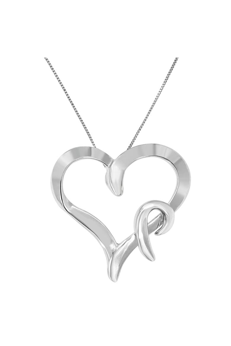 .925 Sterling Silver Heart Shaped Pendant Necklace, Alternate, color, White