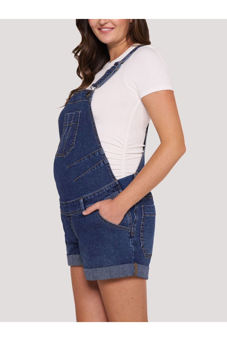 Stretch Waist Short Maternity Overalls, Alternate, color, Skoll Wash