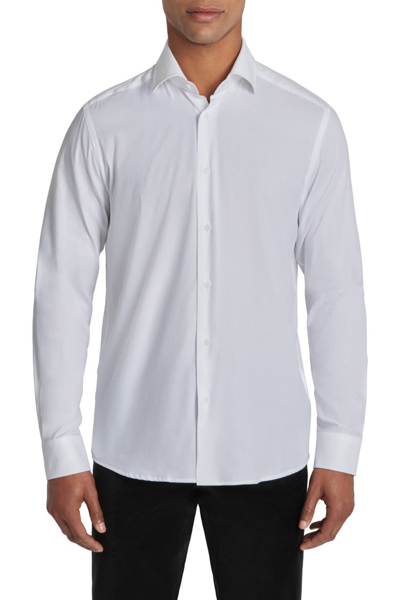 Aurelio Cotton & Silk Blend Dress Shirt, Main, color, WHITE