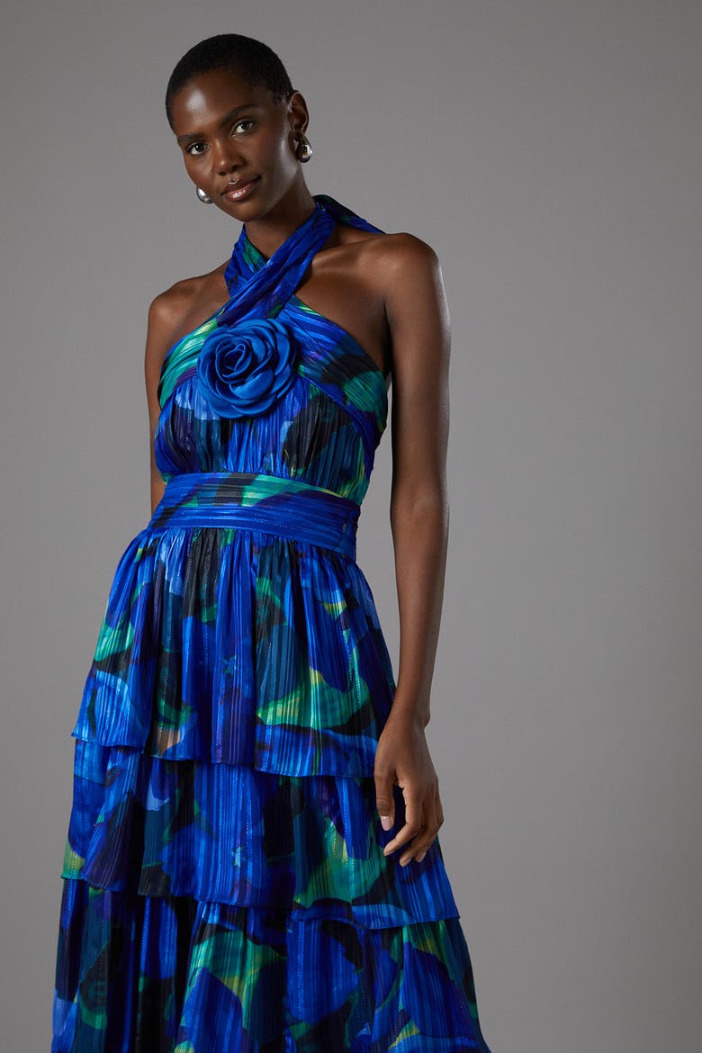 Tiered Halter Tie Neck Maxi Dress, Alternate, color, Blue