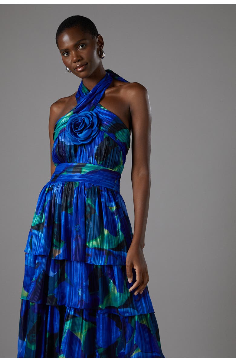 Coast Tiered Halter Tie Neck Maxi Dress, Alternate, color, Blue