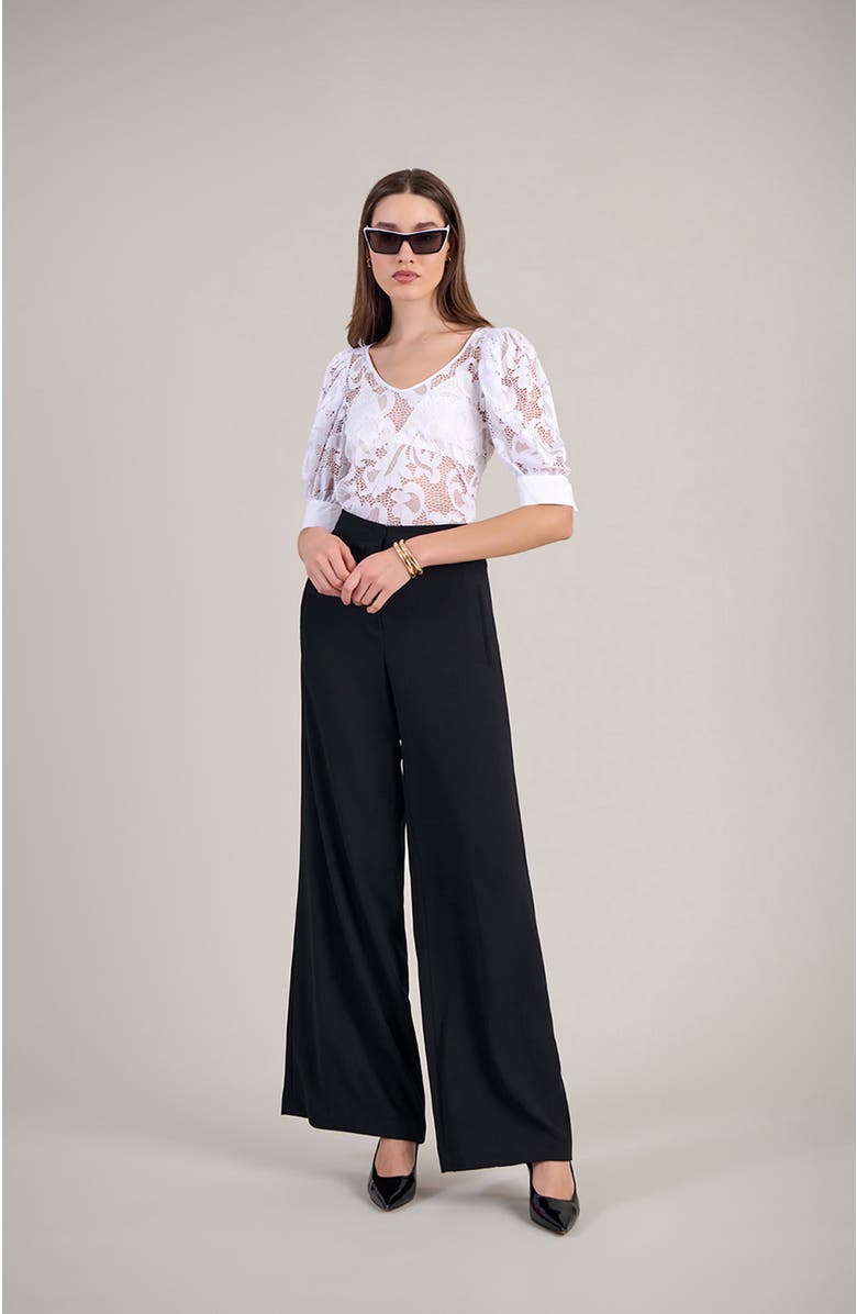 Anne Fontaine Women's  Katia White V-Neck Top With Sheer Mesh Sleeves, Alternate, color, White