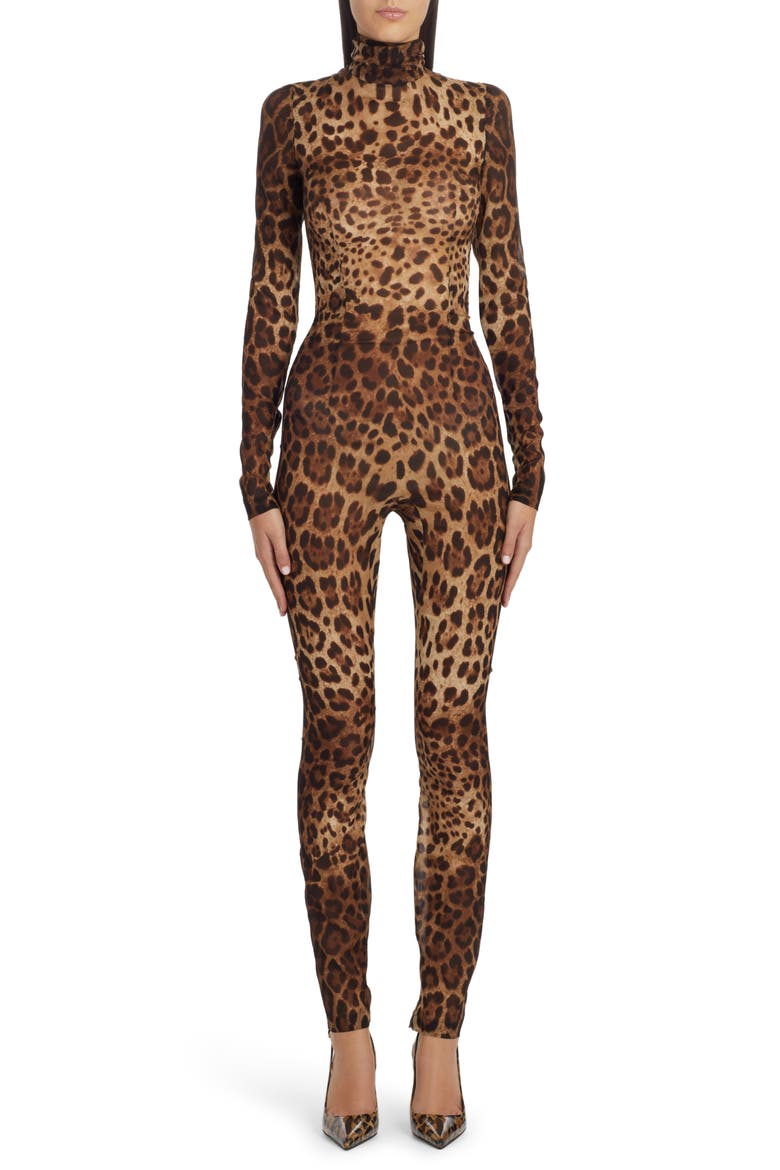 Kim Leopard Print Silk Stretch Chiffon Catsuit, Main, color, LIGHT BROWN PRINT