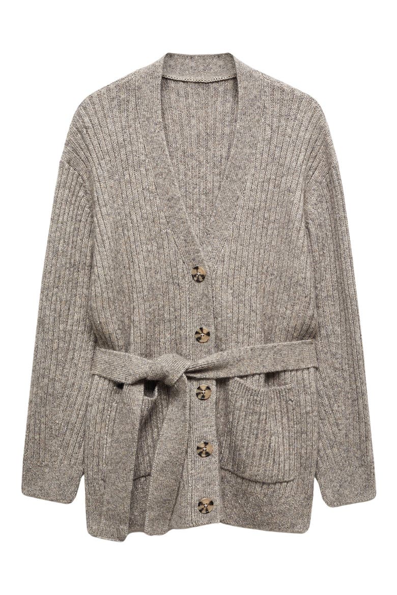 Tie Waist Button Front Cardigan, Main, color, GREY