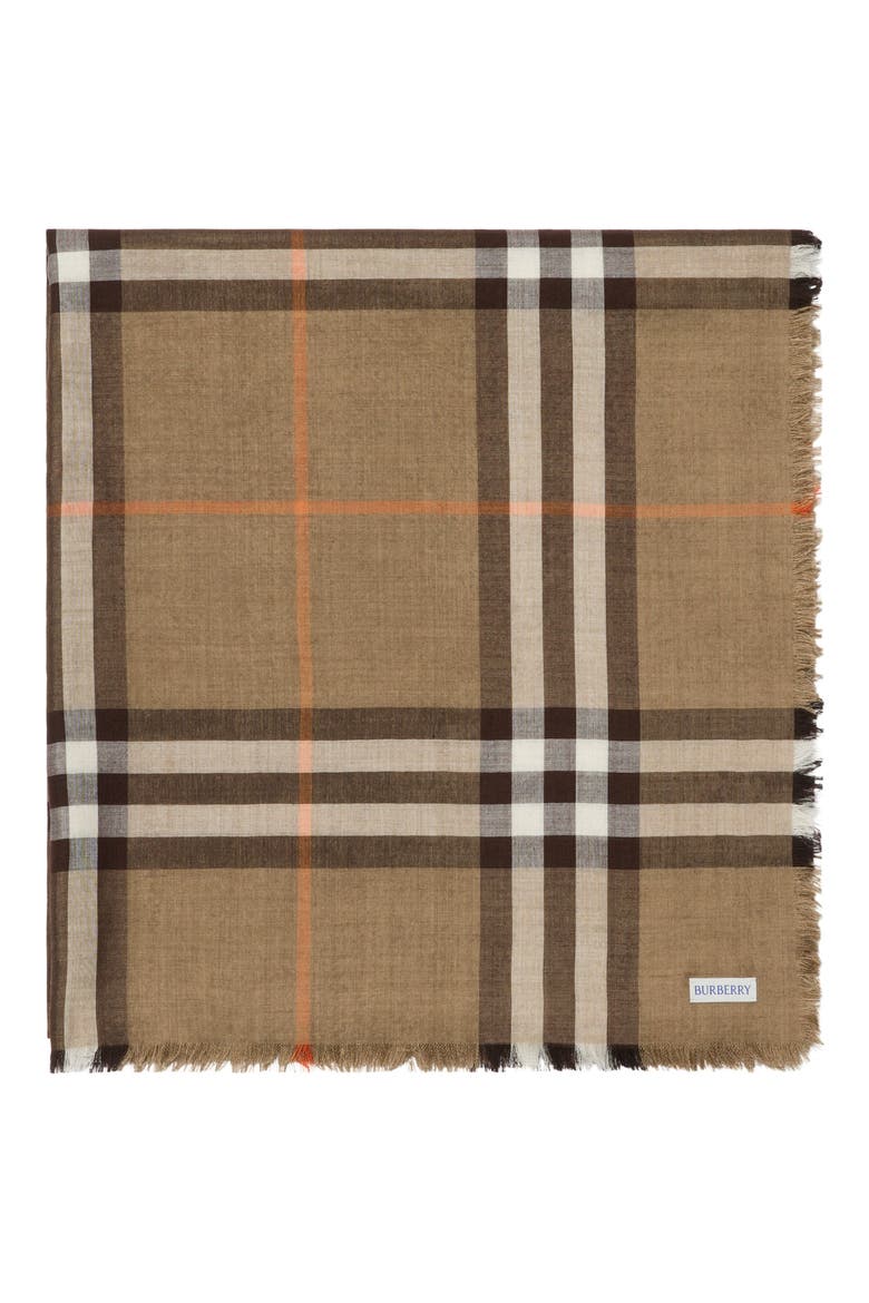 Reversible Medium Check Wool & Silk Scarf, Alternate, color, SAND/ VOLE BROWN
