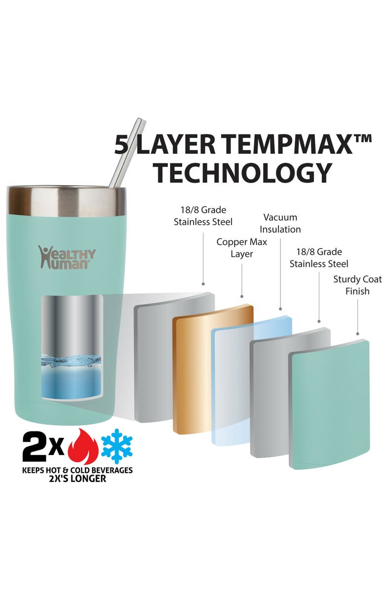 Healthy Human Stainless Steel Tumbler with Straw Splash, Alternate, color, Green