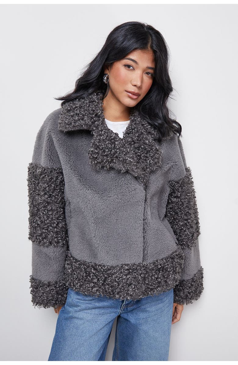 Warehouse Faux Fur Mix Zip Through Jacket, Main, color, Grey