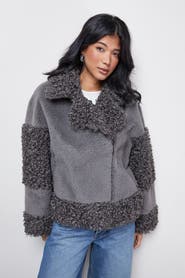 Warehouse Faux Fur Mix Zip Through Jacket