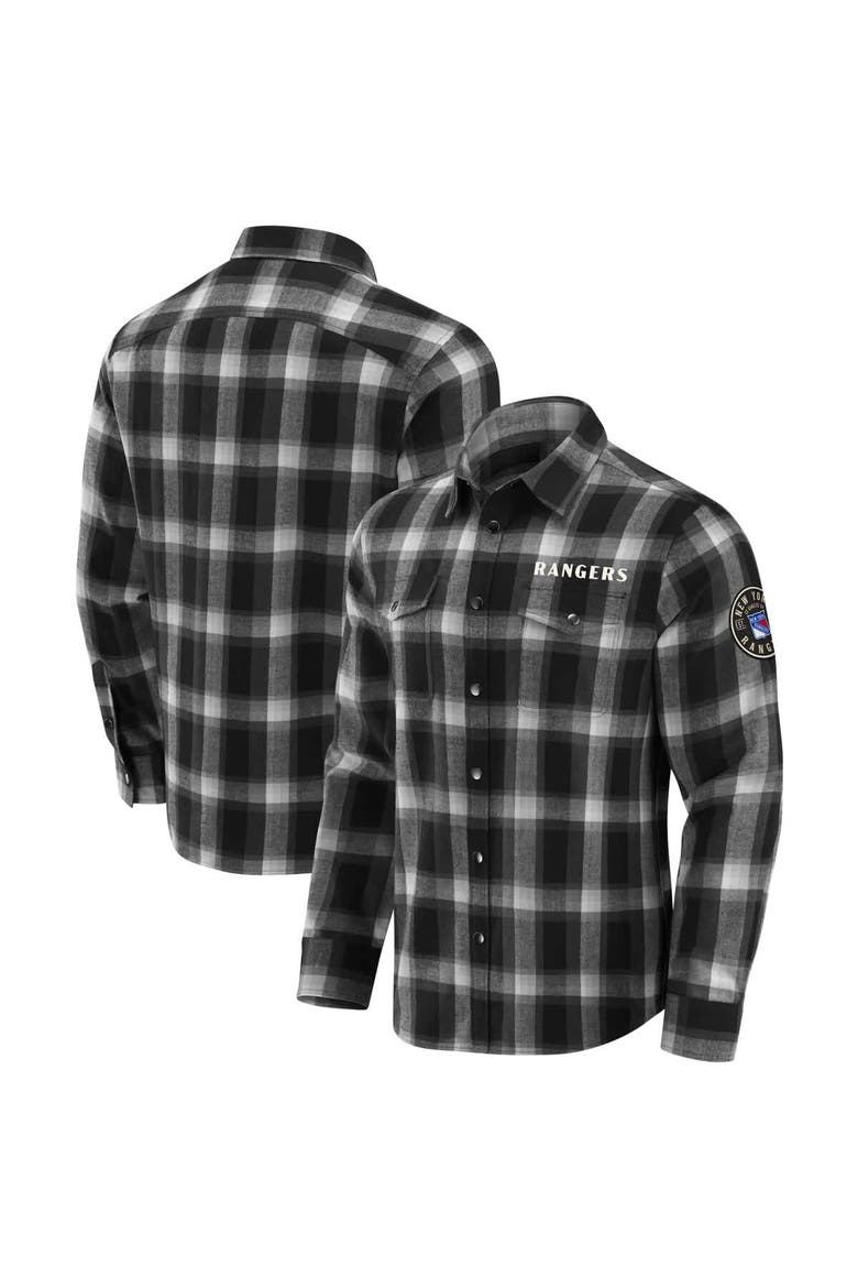 Men's Darius Rucker Collection by Fanatics Black New York Rangers Flannel Plaid Full-Snap Shirt, Main, color, Black