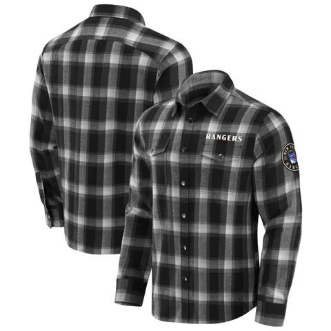 Men's Darius Rucker Collection by Fanatics Black New York Rangers Flannel Plaid Full-Snap Shirt