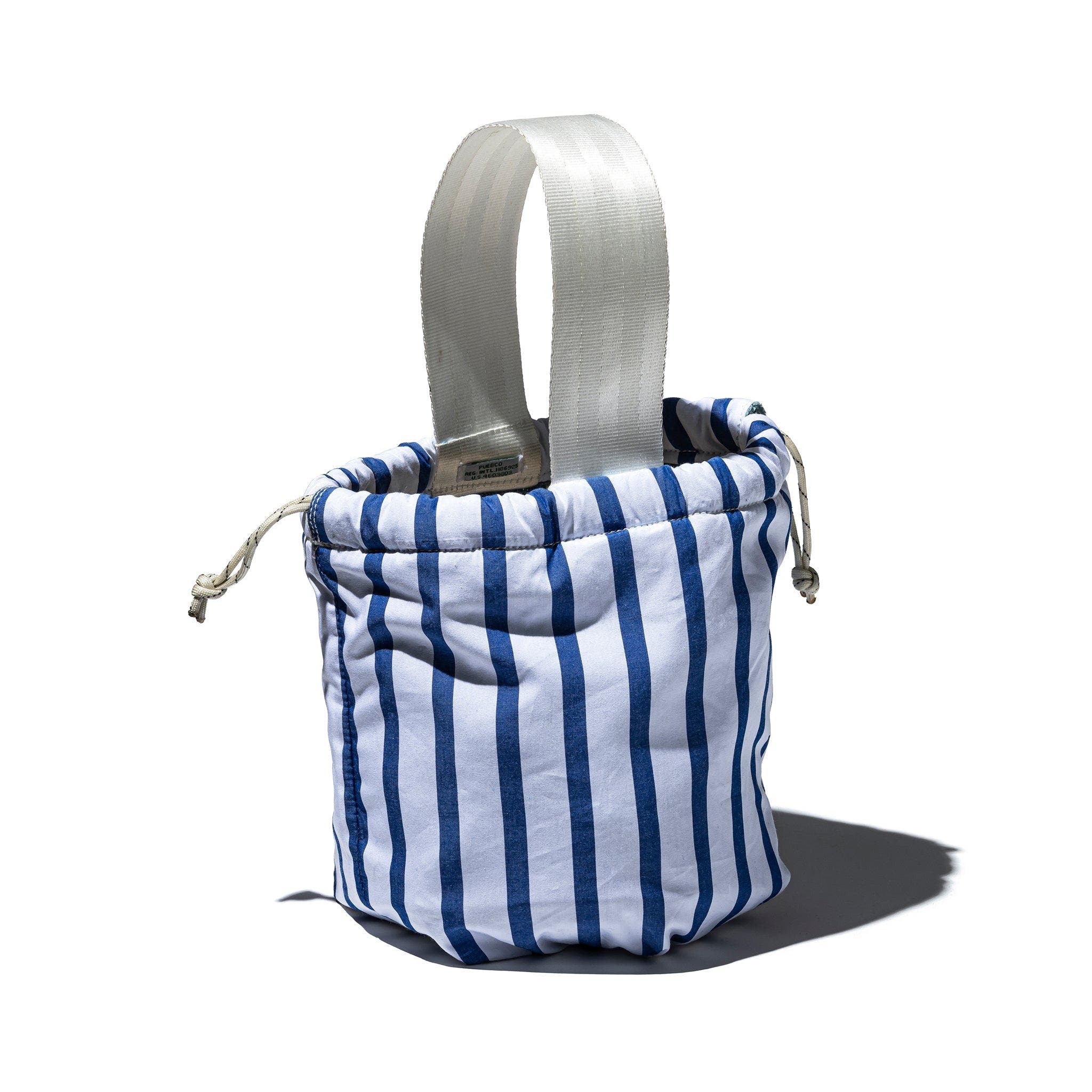 PUEBCO Shirt Fabric Drawstring Bag, Main, color, White Stripe