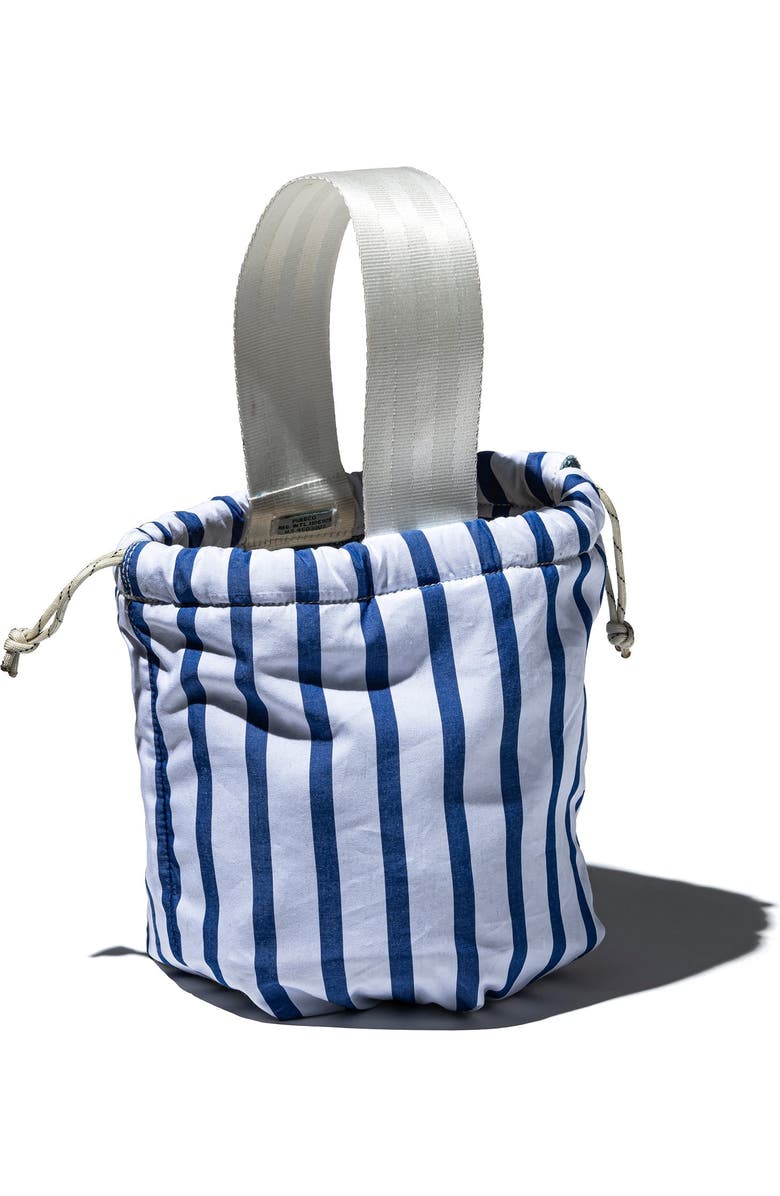 PUEBCO Shirt Fabric Drawstring Bag, Main, color, White Stripe