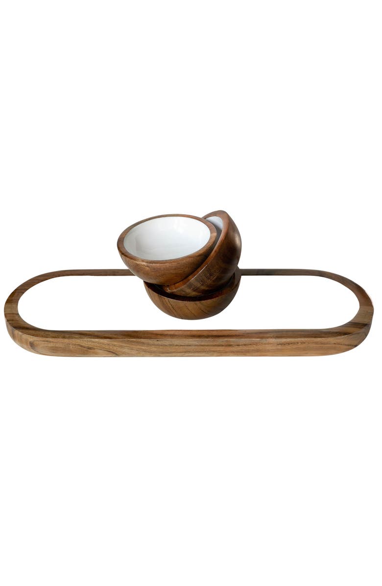Jeanne Fitz Wood + White Collection Acacia Wood 3 Dipping Bowls and Tray, Alternate, color, White, Brown