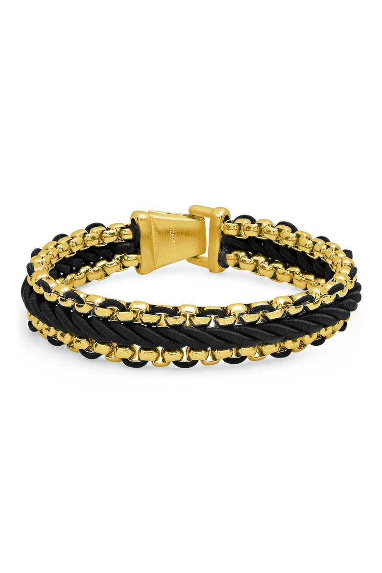 Men's 18k Gold Plated Braided Link Bracelet, Main, color, GOLD/ BLACK