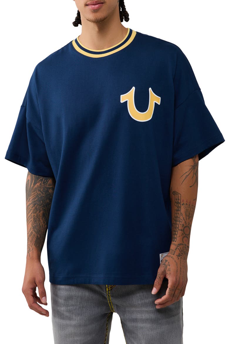 Script Heavy Oversized T-shirt, Main, color, DRESS BLUE