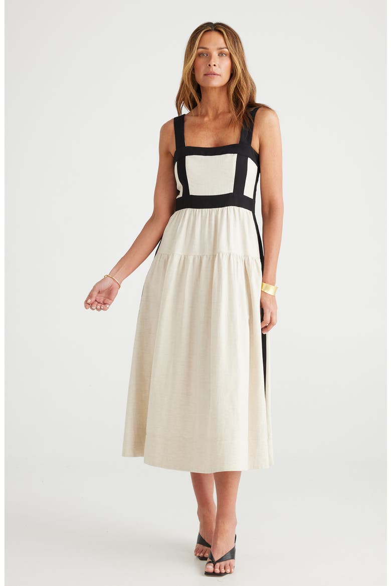 Jolie Contrast Trim Midi Dress, Alternate, color, NATURAL W BLACK