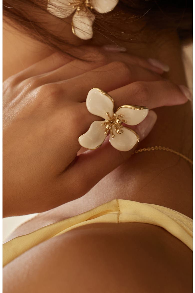 Large Iris Blossom Ring, Alternate, color, White & Gold