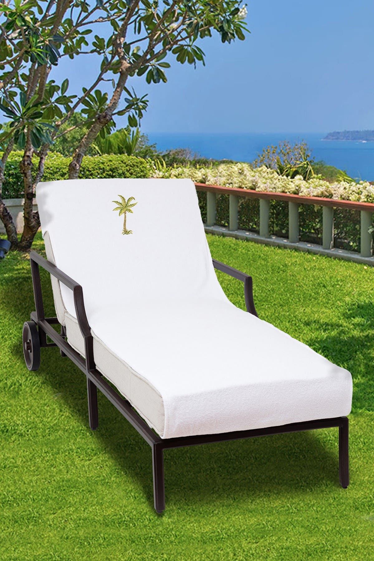 Linum Home Textiles 100% Turkish Cotton Palm Tree Embroidered Standard Size Chaise Lounge Cover - White