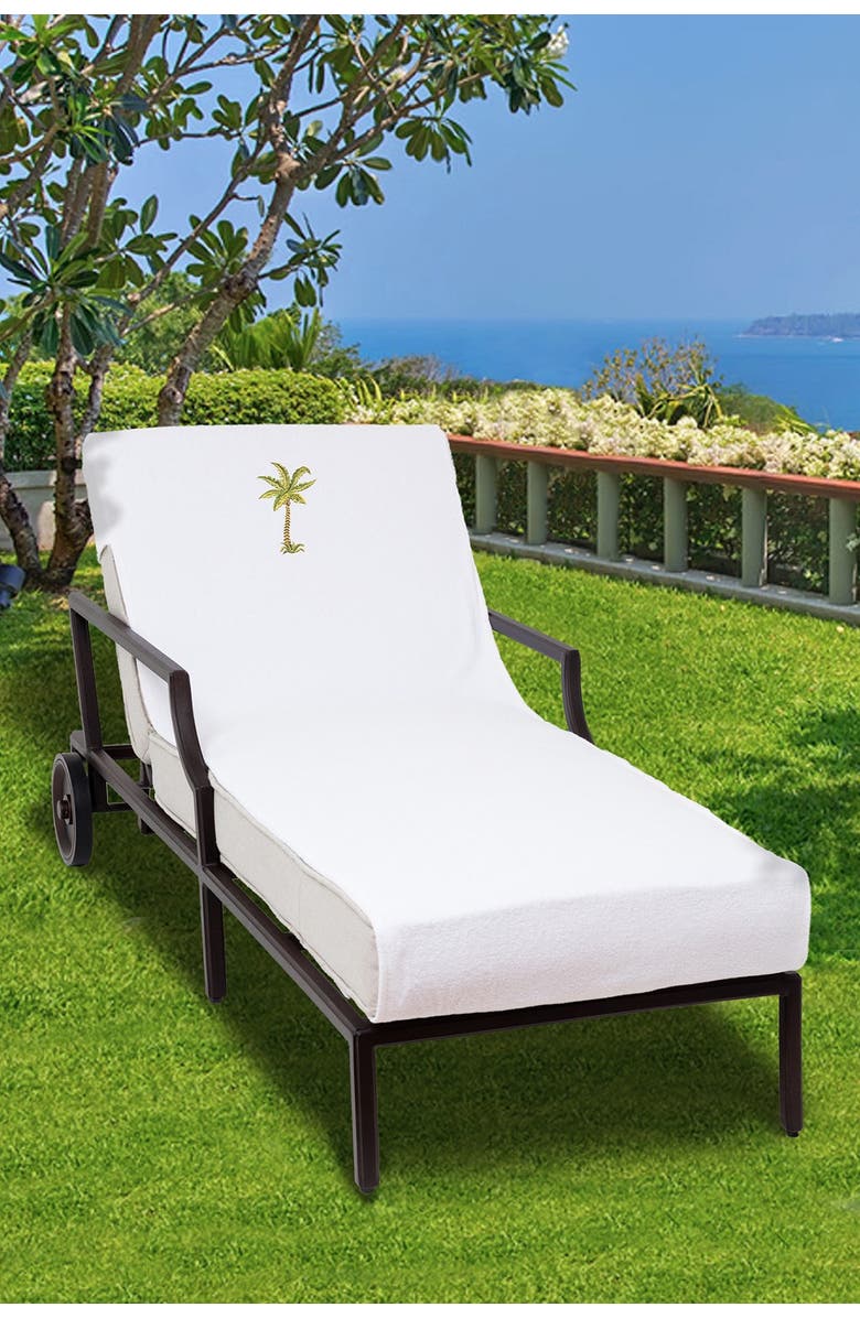 Linum Home Textiles 100% Turkish Cotton Palm Tree Embroidered Standard Size Chaise Lounge Cover - White, Main, color, White