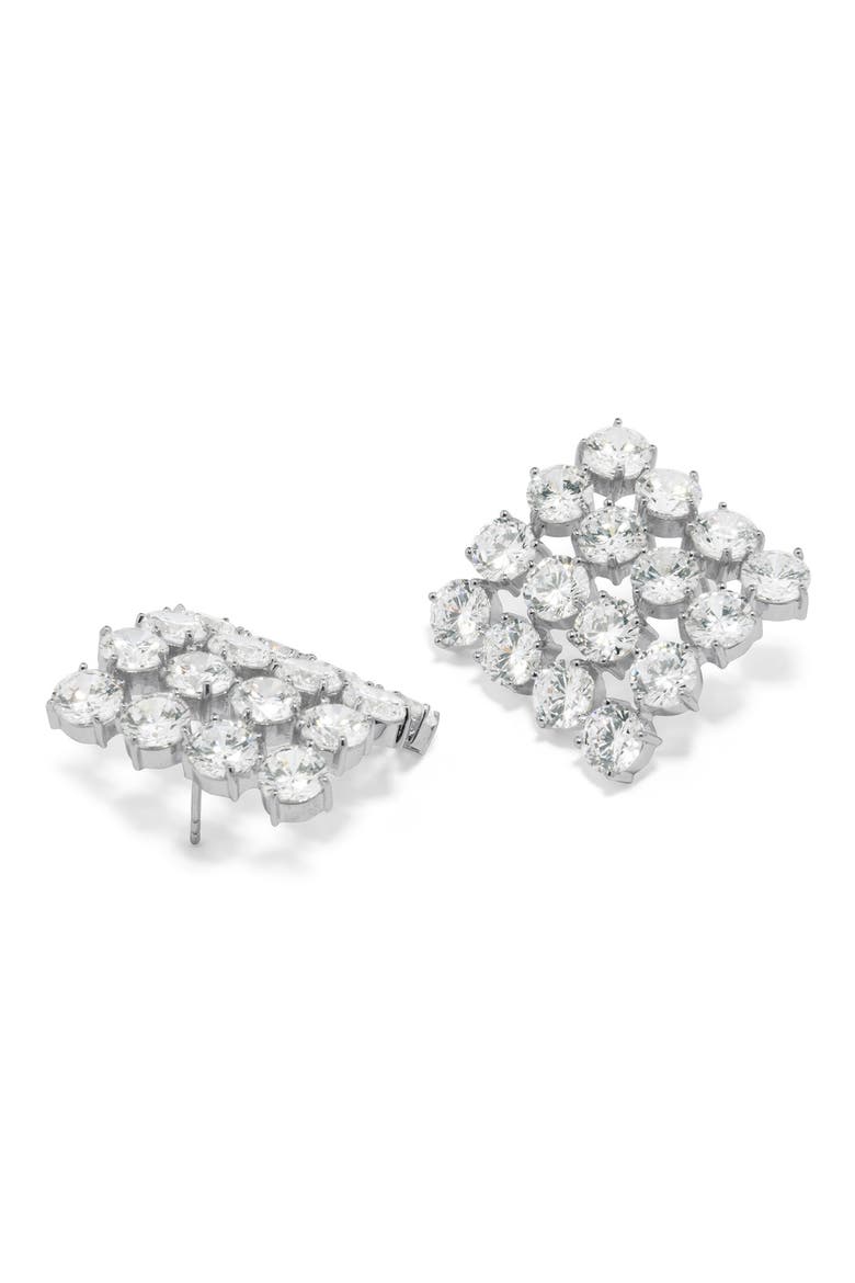 Cubic Zirconia Grid Stud Earrings, Alternate, color, RHODIUM