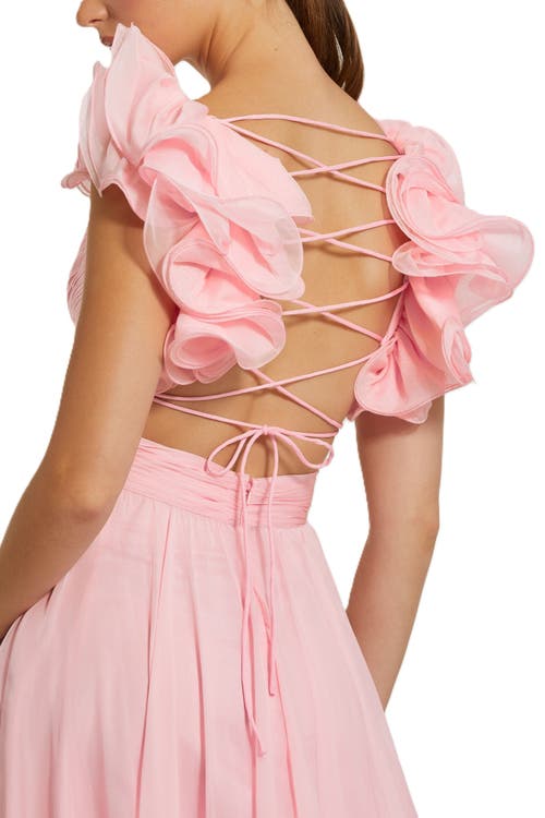 Mac Duggal Ruffle Tiered Cut-out Chiffon Gown In Blush