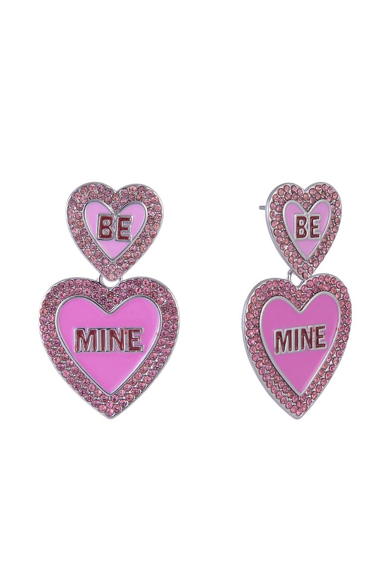 "Be Mine" Pink Enamel Conversation Heart Earrings, Main, color, Pink