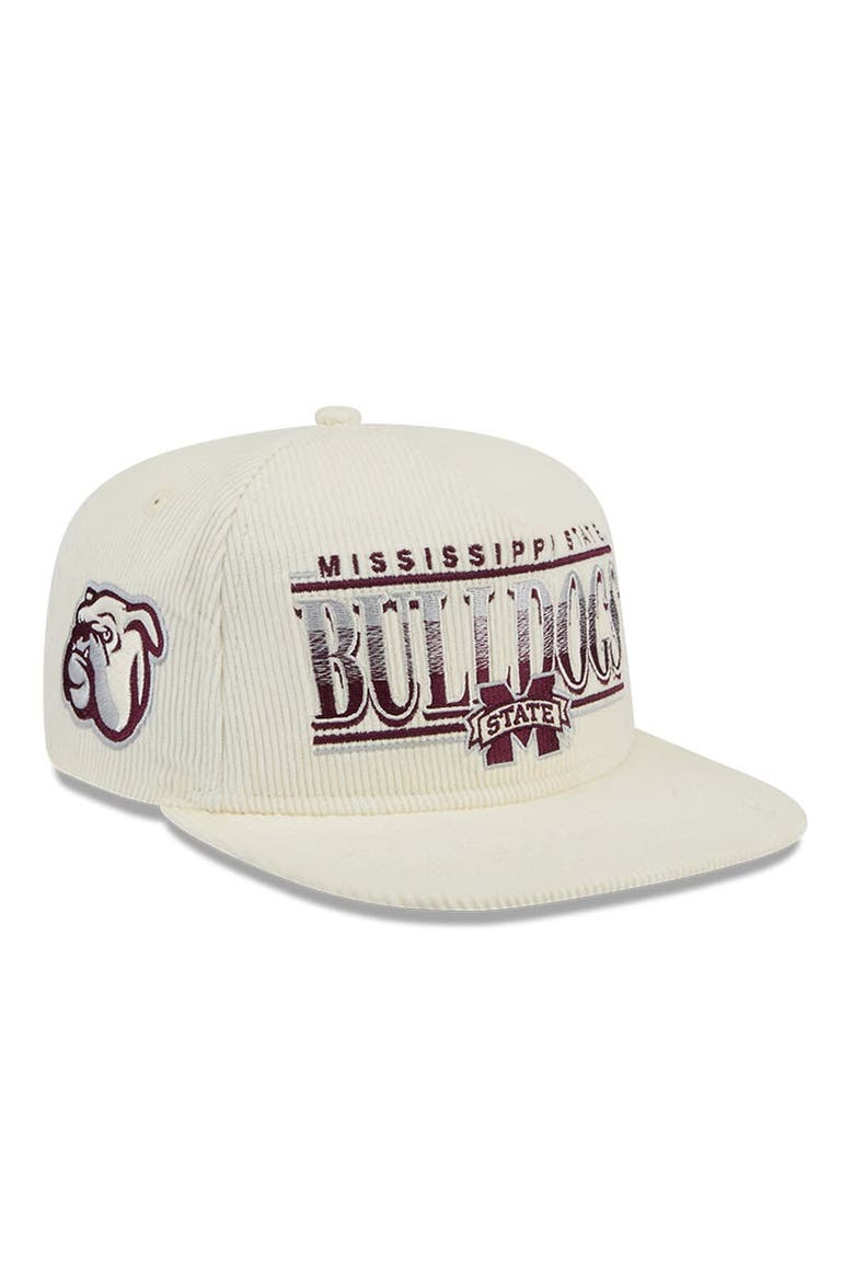 Men's New Era White Mississippi State Bulldogs Throwback Golfer Corduroy Snapback Hat, Main, color, Cream