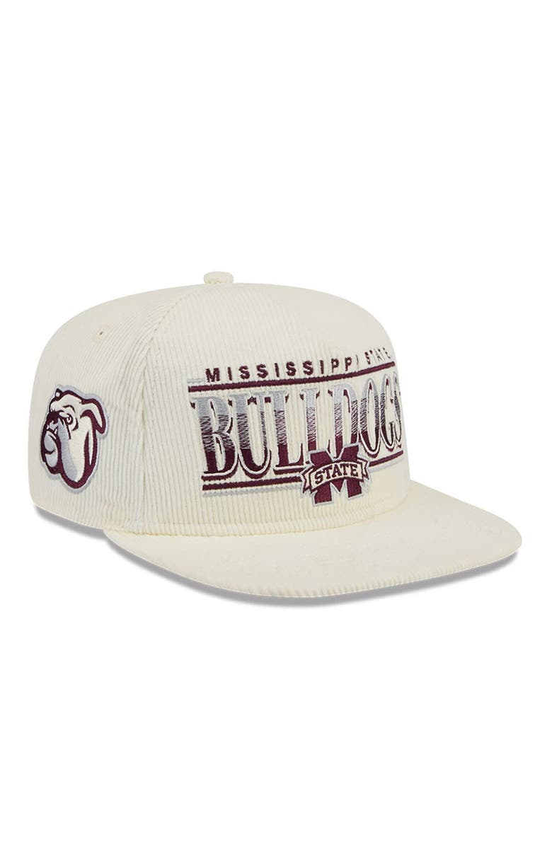 New Era Men's New Era White Mississippi State Bulldogs Throwback Golfer Corduroy Snapback Hat, Main, color, Cream