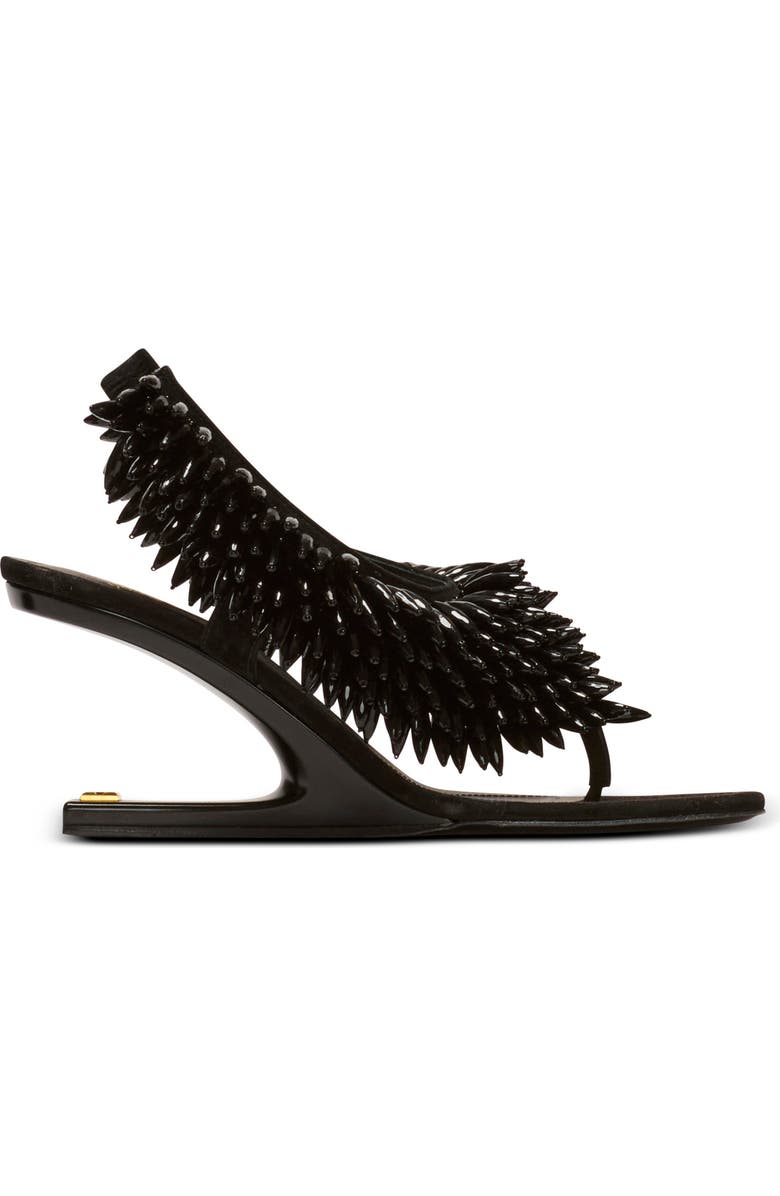Balmain "No Wedge" beaded suede sandals, Alternate, color, Black