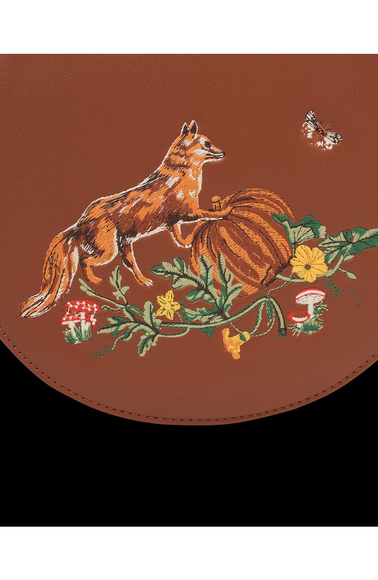 Fable England Fox & Pumpkin Embroidered Tan Saddle Bag, Alternate, color, Tan