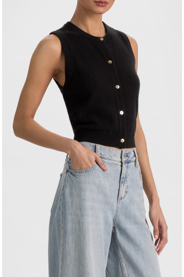 Loly Button Front Cashmere Blend Vest, Alternate, color, BLACK
