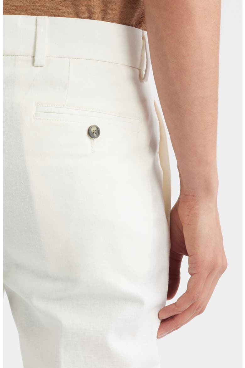 Pleated Cotton & Linen Straight Leg Pants, Alternate, color, OFF WHITE
