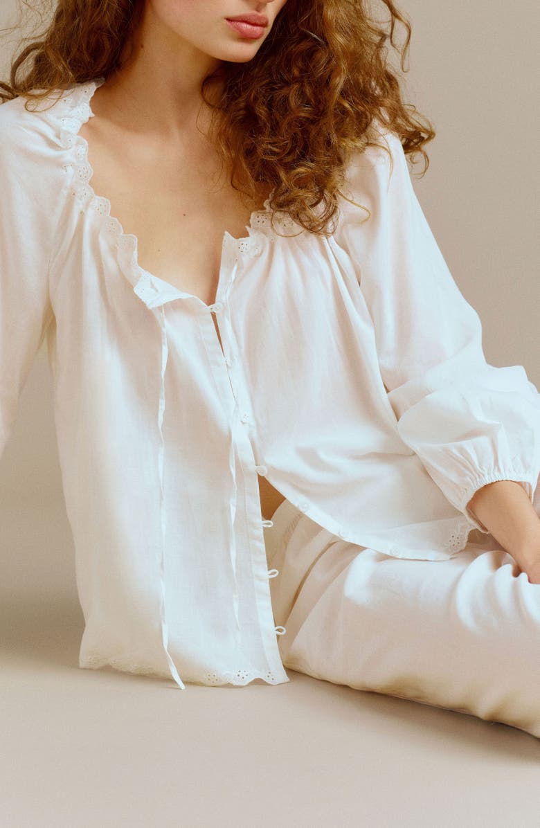 Reformation Paloma Relaxed Fit Organic Cotton Blend Pajamas, Alternate, color, Ivory