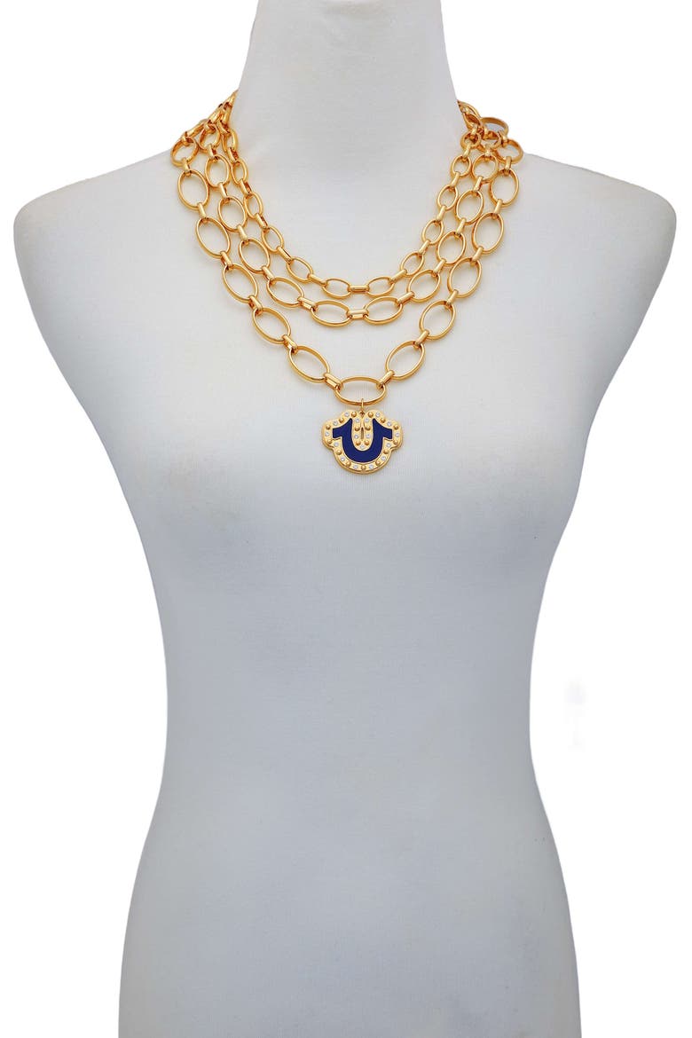 Layered chain necklace with horsehoe pendant, Alternate, color, goldtone