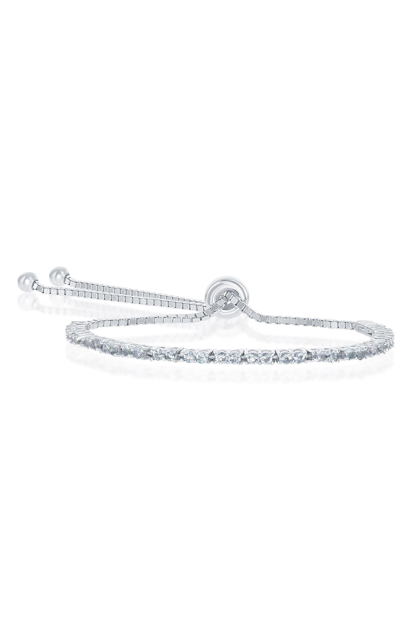 SIMONA Sterling Silver Aquamarine CZ Bolo Bracelet