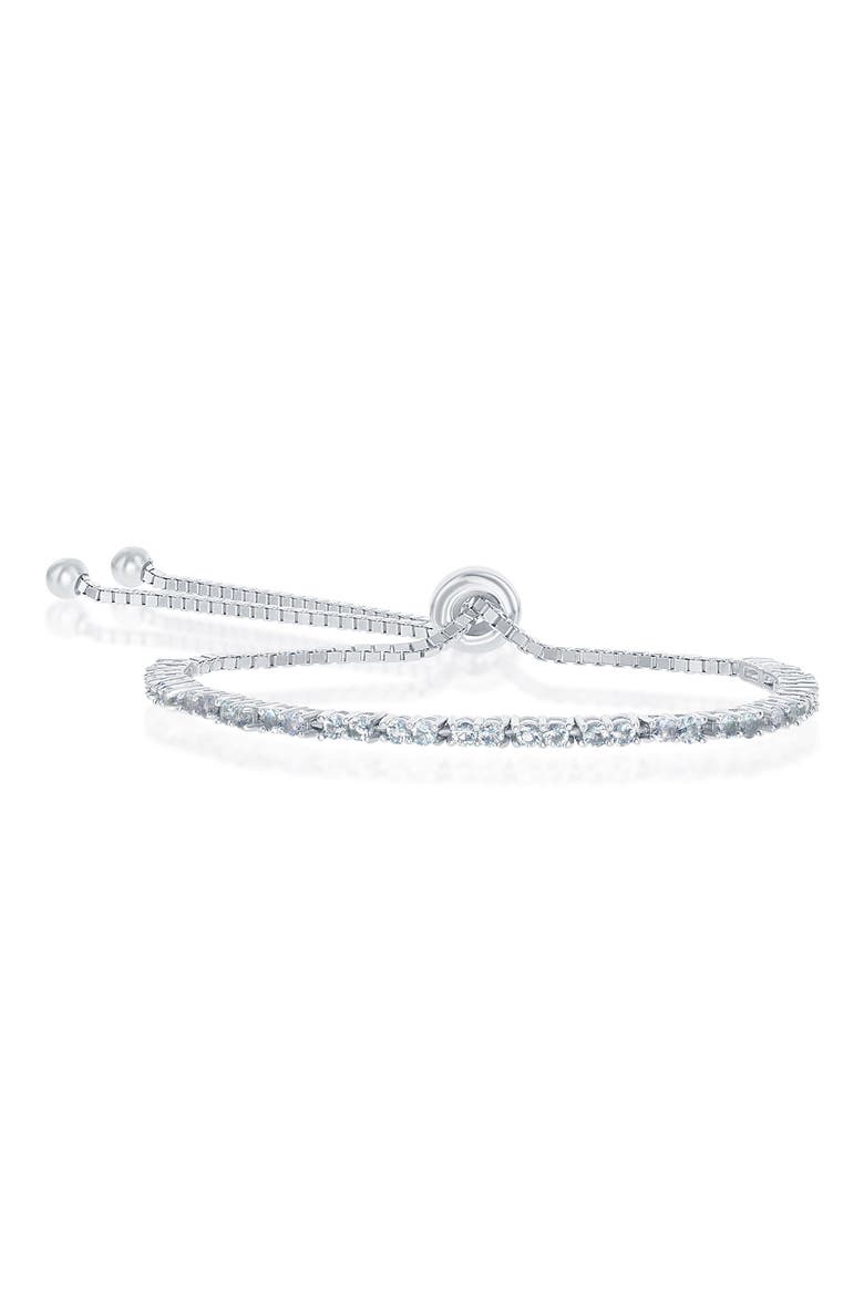 Sterling Silver Aquamarine CZ Bolo Bracelet, Main, color, SILVER