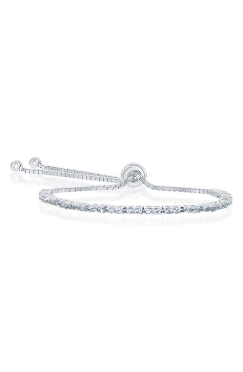 Sterling Silver Aquamarine CZ Bolo Bracelet