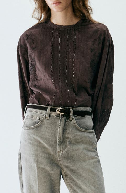 Crystal Embroidered Long Sleeve Shirt
