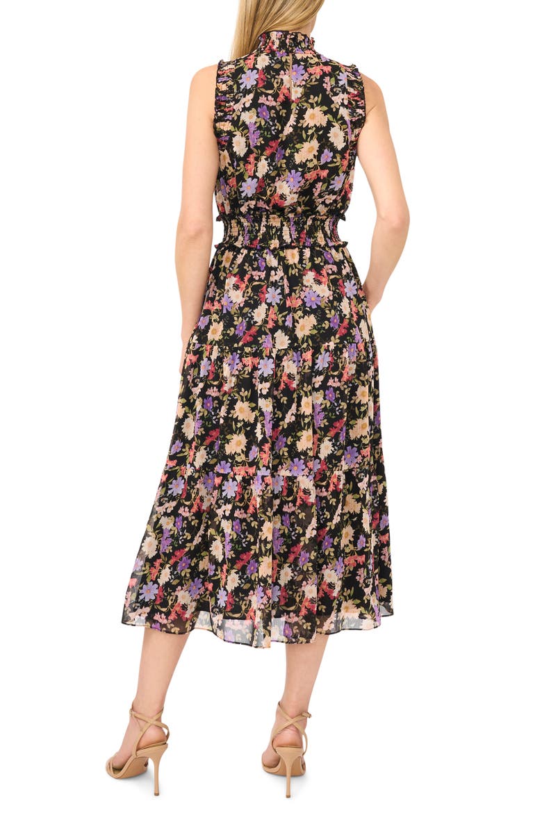 Floral Mock Neck Midi Dress, Alternate, color, RICH BLACK