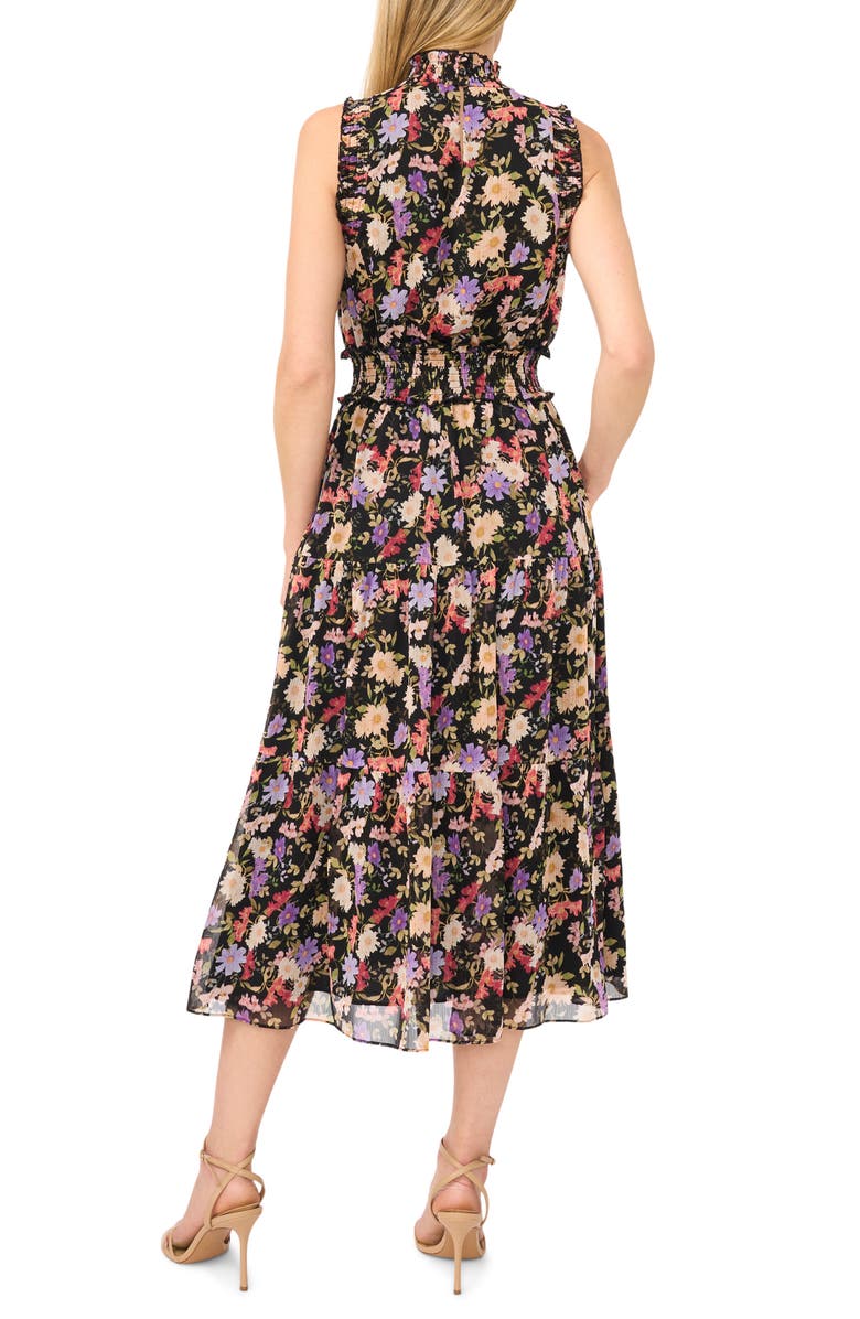 CeCe Floral Mock Neck Midi Dress, Alternate, color, Rich Black