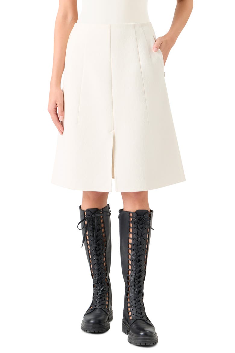 Pleated Cotton & Silk A-Line Skirt, Main, color, ECRU