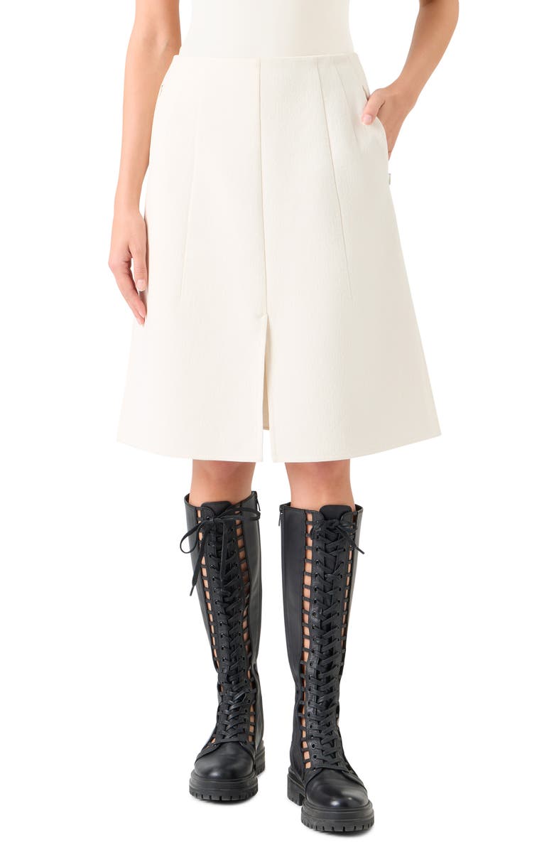 Akris Pleated Cotton & Silk A-Line Skirt, Main, color, Ecru