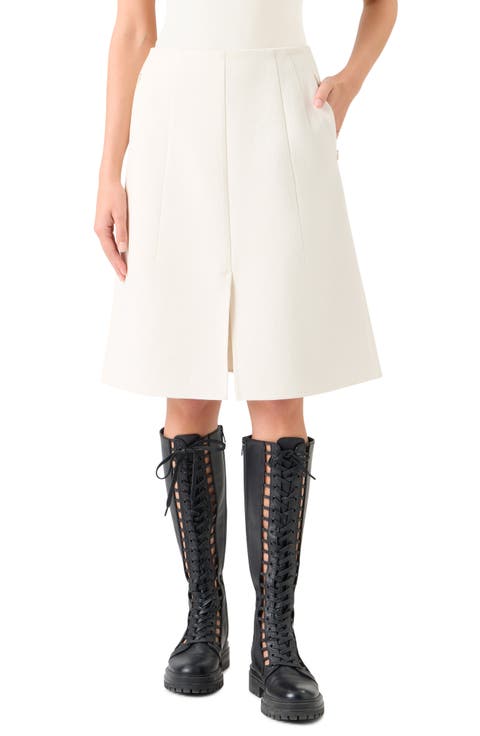 Pleated Cotton & Silk A-Line Skirt